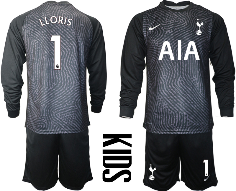 2021 Tottenham Hotspur black youth long sleeve goalkeeper #1 soccer jerseys